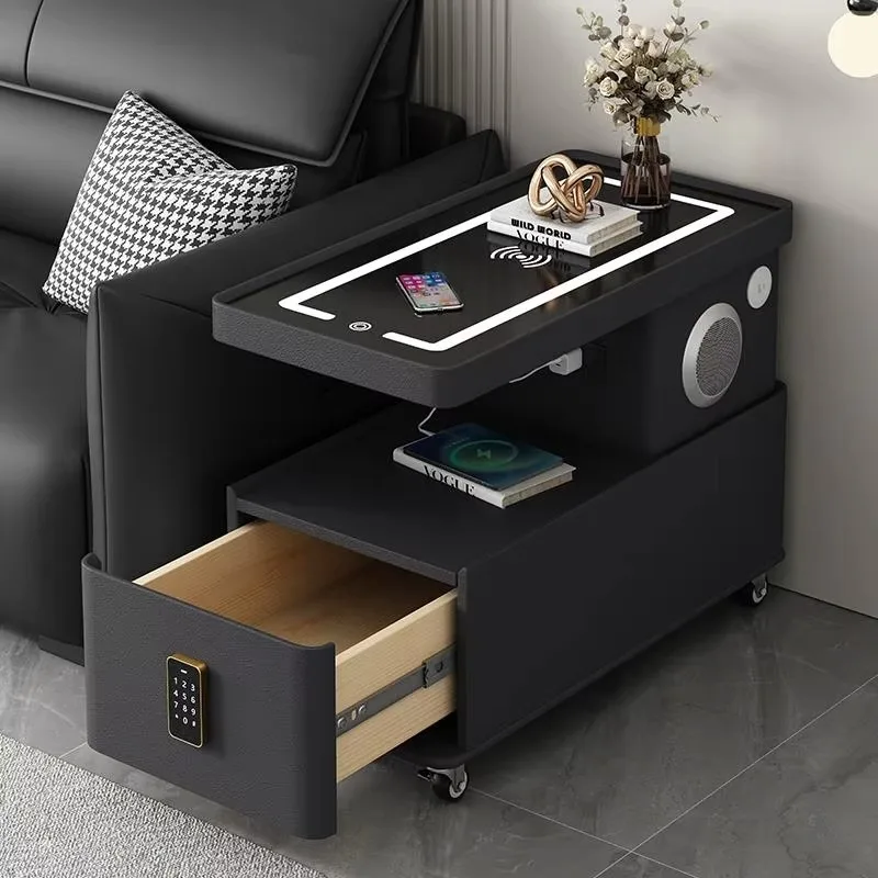 طاولة قهوة جانبية ذكية قابلة للدوران متعددة الوظائف، عجلات قفل متحركة، طاولة بجانب السرير الذكية الفاخرة لغرفة المعيشة المنزلية #4