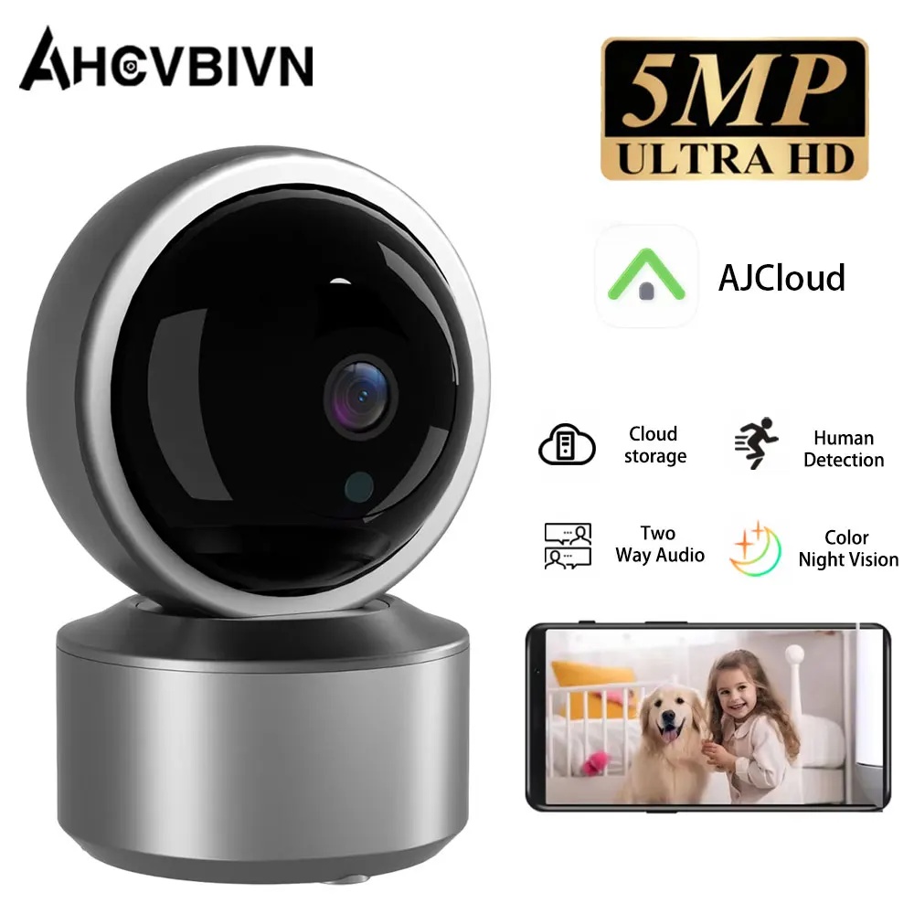 

Беспроводная IP-камера AJCloud 5 МП HD PTZ с Wi-Fi для наблюдения за детьми и внутреннего использования, с автослежением и двусторонней аудио- и видеосвязью