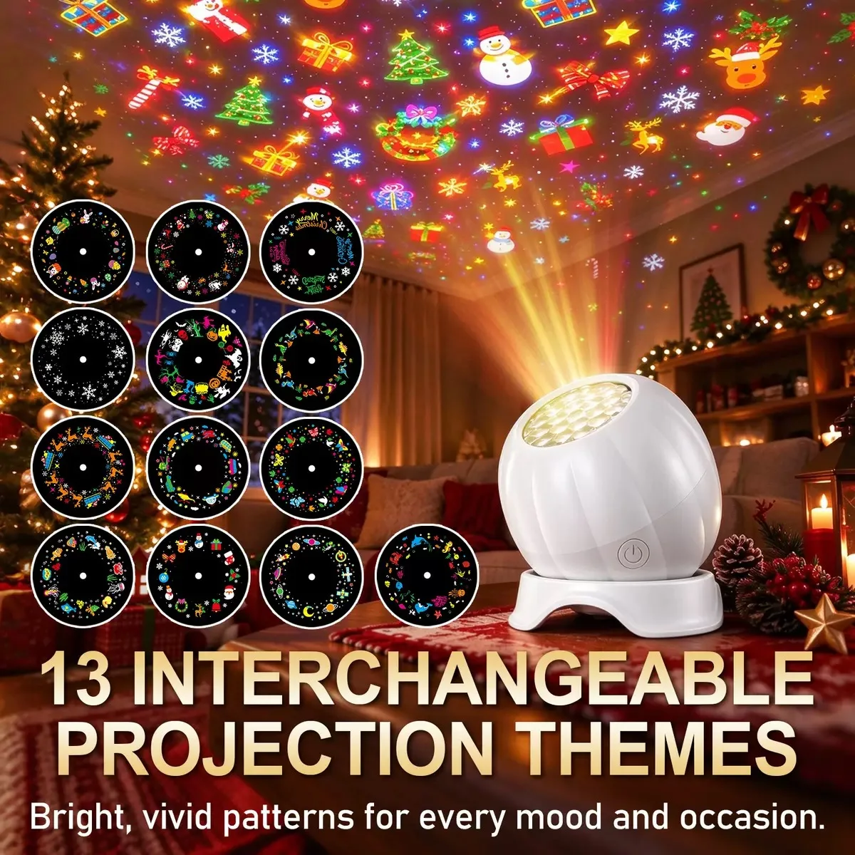 13-Slide Pumpkin Projector Night Light, Long-Focus Lens 20% Sharper, One-Touch Control, for Halloween Xmas Party Room Decor Gift