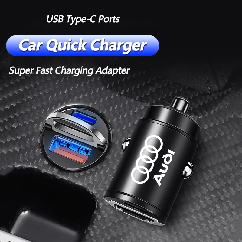 Car Charger USB Type-C Ports Super Fast Charging Adapter For Audi A1 A2 A3 A4 A5 A6 A7 A8 Q1 Q2 Q3 Q4 Q5 Q6 Q7 Q8 TT Quattro RS3 