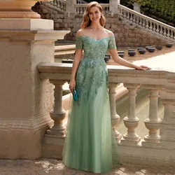 Sage Green Evening Dresses Off The Shoulder Backless Sweetheart Appliques Floor-Length Elegant Gowns Women For Wedding Party