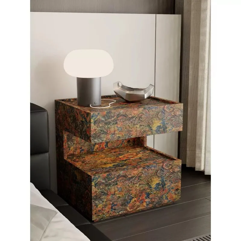 Italian minimalist bedside table pattern color suspended bedside cabinet, high-end atmosphere sensor light bedside cabinet