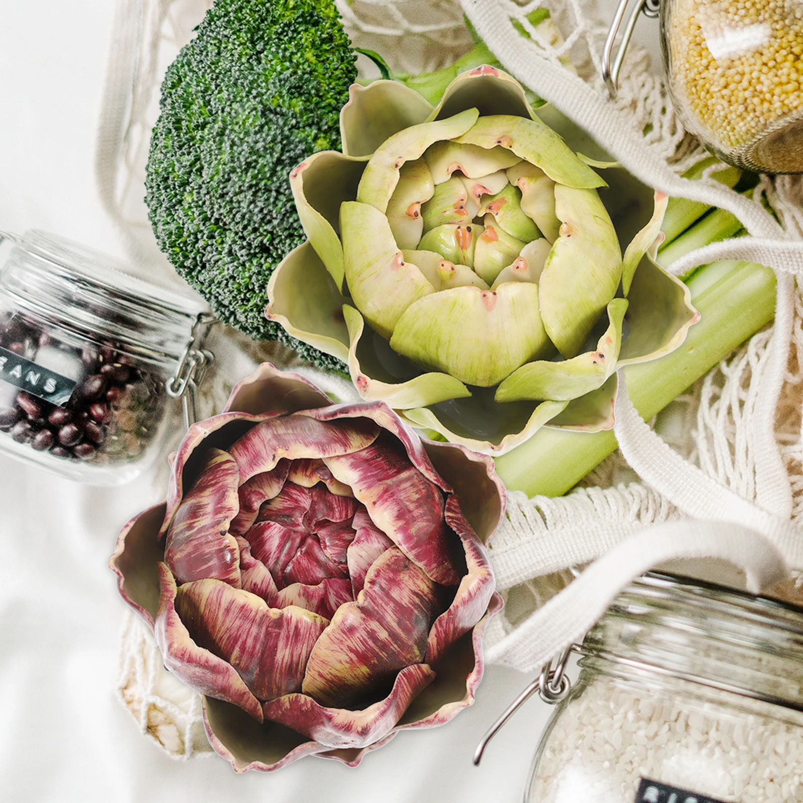 

2pcs Artificial Artichoke Flower Green Purple Home Decoration Vegetables Faux Artichokes Lifelike Model Kitchen