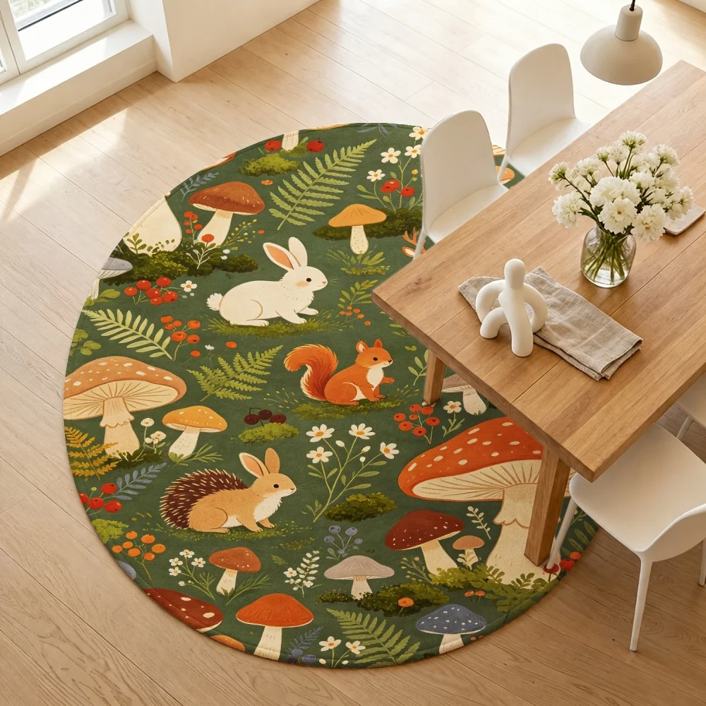 Dark Green Holly Berry Round Area Rug Swirl Foliage Christmas Print Circular Carpet Soft Indoor Seasonal Home Ornament