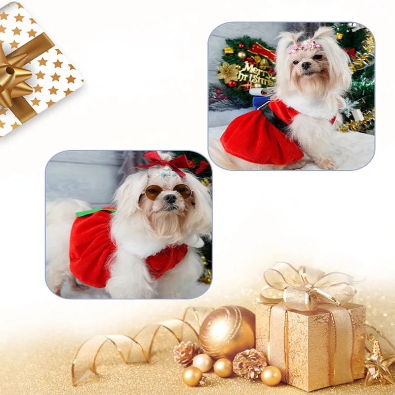 Pet Christmas Clothes Dog Dress Xmas Dress Waistband Bow Decoration Holiday Dresses Puppy Skirt Comfortable Pet Supplies