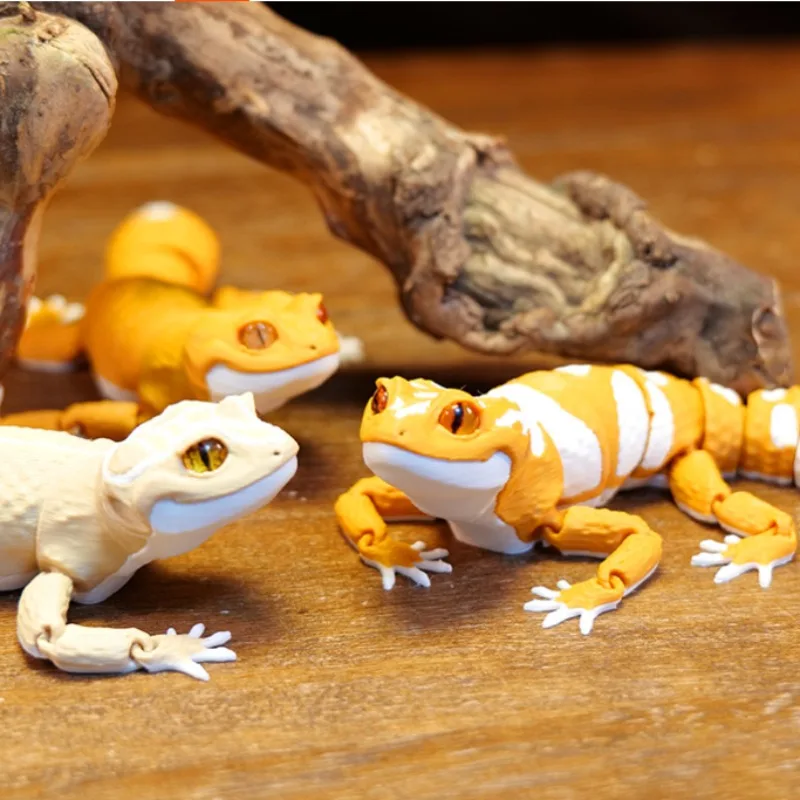 Realistic Leopard Gecko 3D Printed Articulated Model Movable Joints Reptile Figurine Home Decor Kids Christmas Gift