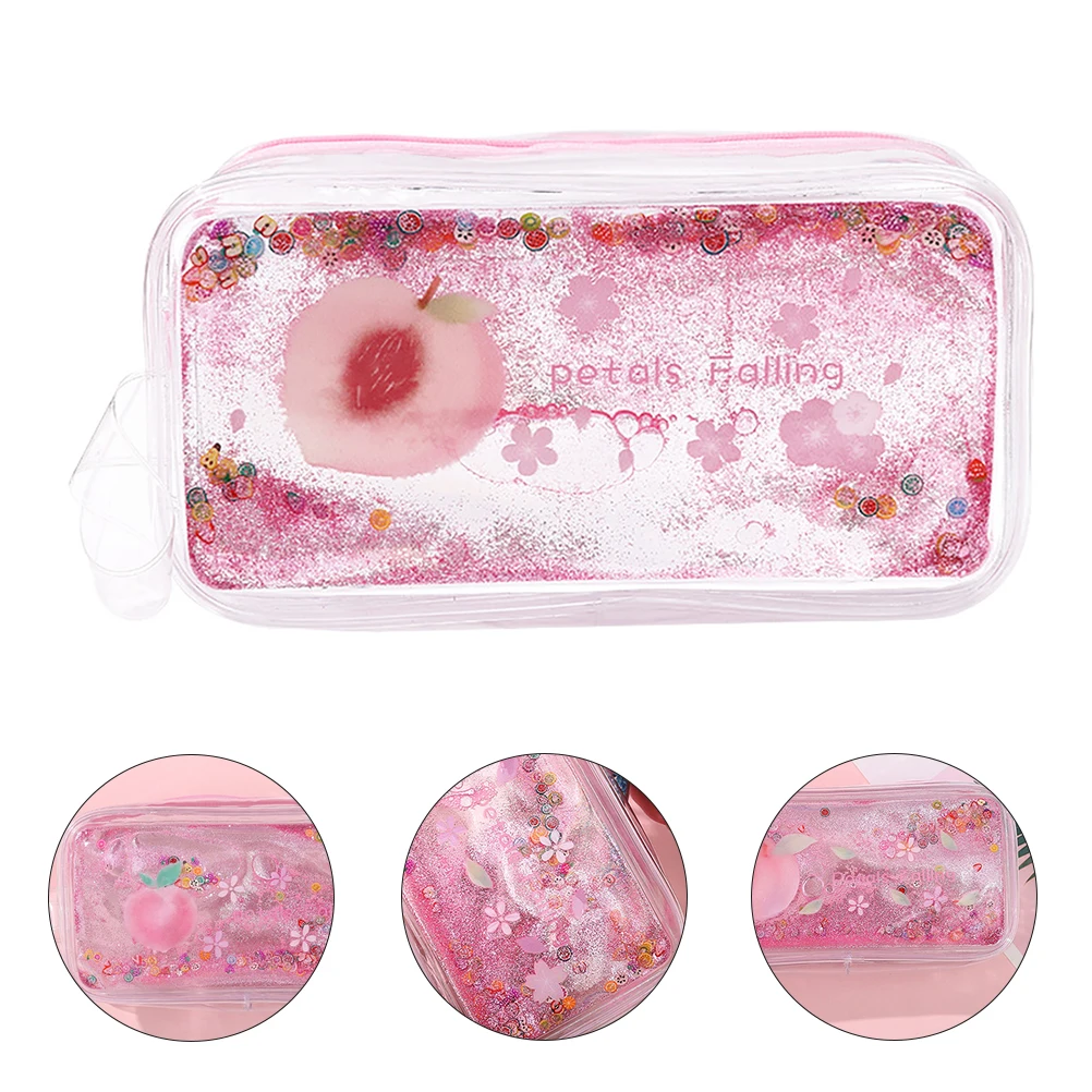 ピーチ柄ペンバッグ PVC 美しいポータブル流砂デザイン ピーチ型適度な容量耐久性のあるプレミアム