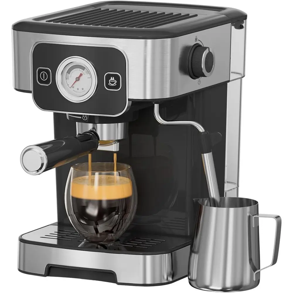 

hine 15-Bar Pump & Temperature Control - 1200W Barista Coee Maker Kit or , Latte, puccino