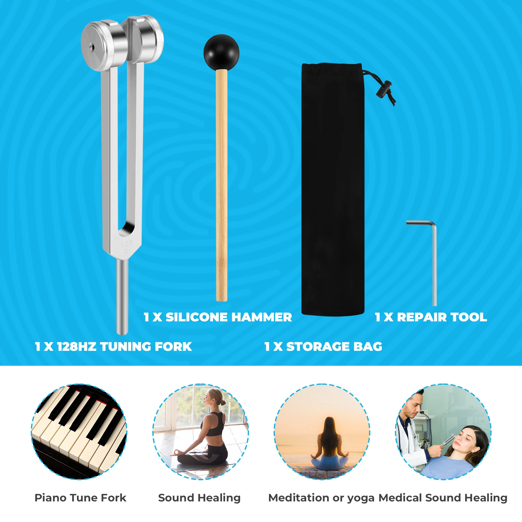 AT41128 Hz Tuning Fork Weighted Bio-Acoustic Tuning Fork for Therapy 128 Hz Acoustic Slider Tuning Fork