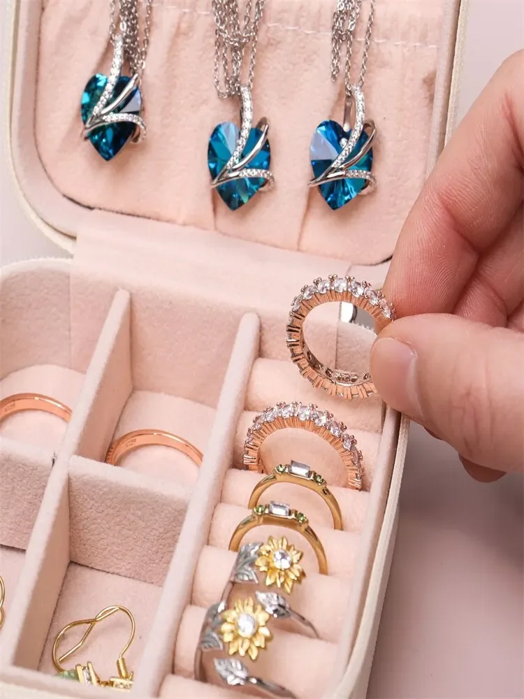 1PC Jewelry Organizer Display Travel Jewelry Zipper Case Boxes Earrings Necklace Ring Portable Jewelry Box Leather Storage image 5