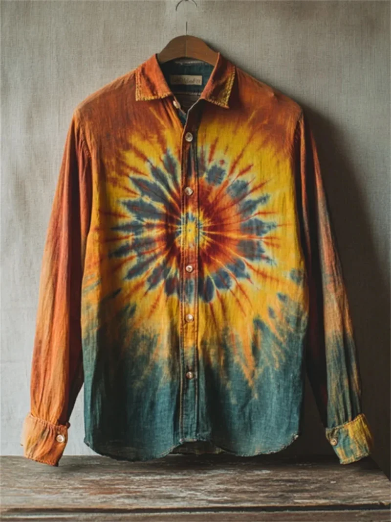 Vintage 3D Kitten Printed Men's Linen Long Sleeve Button Shirt Vintage Notes Clothing Casual Vintage Style Top