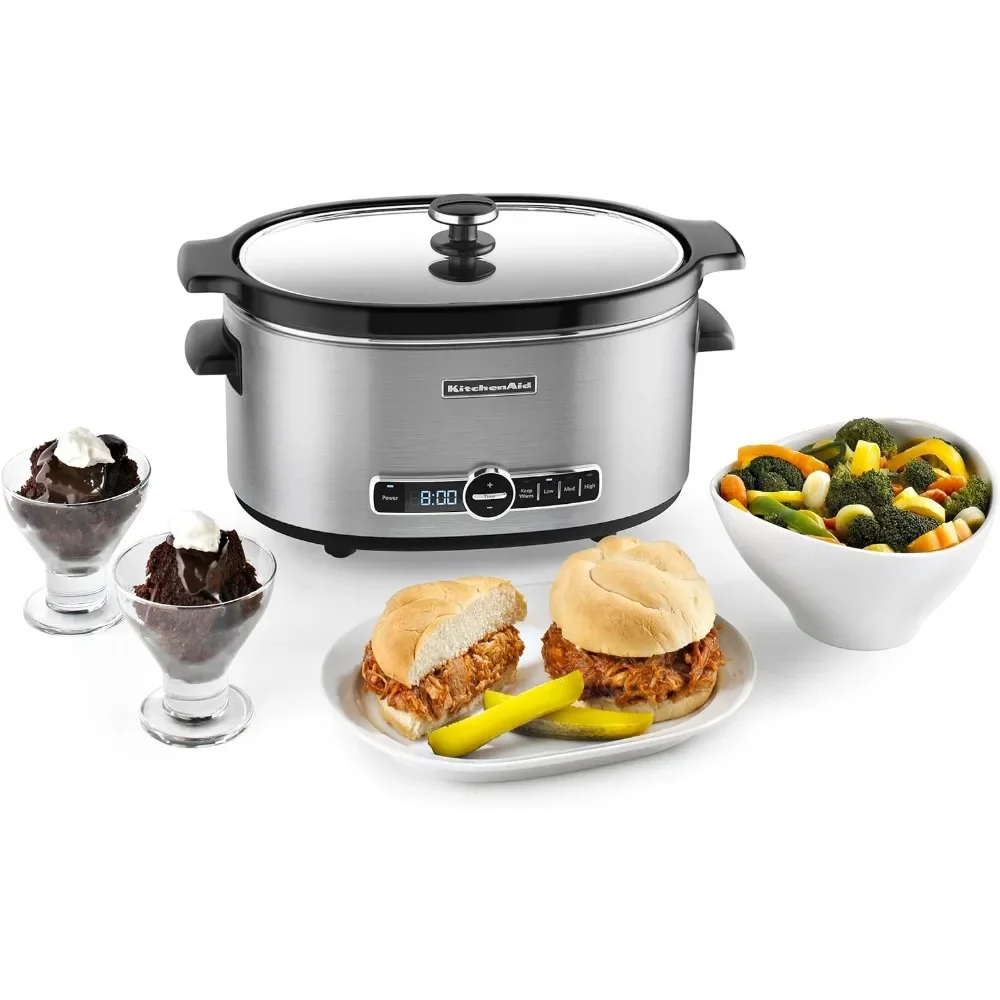 6-Qt. Slow Cooker With Standard Lid - Stainless Steel Multicooker Stew Pot Rice Cooking Appliances Kitchen Home