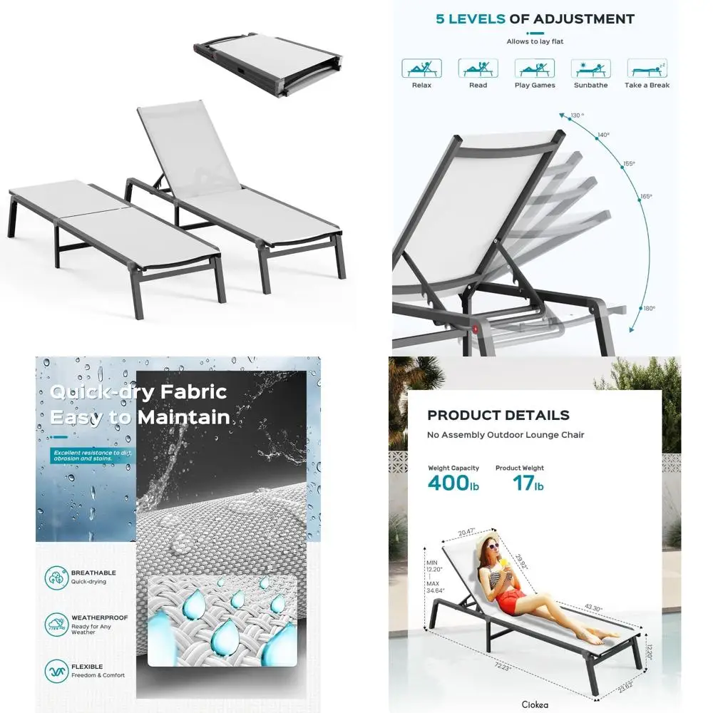 

"Two-Piece Aluminum Outdoor Chaise Lounge Set with Adjustable Backrests for Patio and Poolside Relaxation"