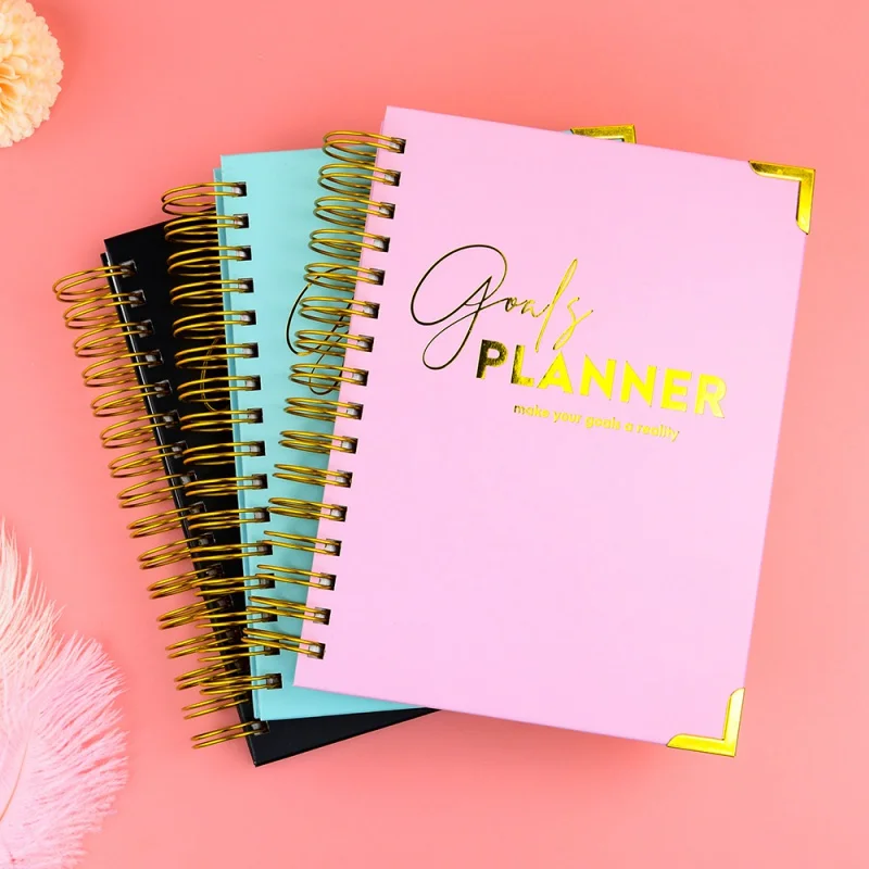 Custom Private Label Pink Hardcover Daily Weekly Spiral Undated Goals A5 Planner Journal Agenda Notebook