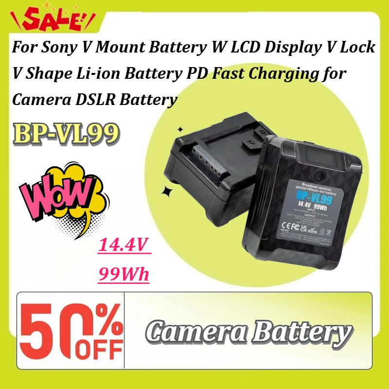 BP-VL99 14.4V 99Wh For Sony V Mount Battery W LCD Display V Lock V Shape Li-ion Battery PD Fast Charging for Camera DSLR Battery