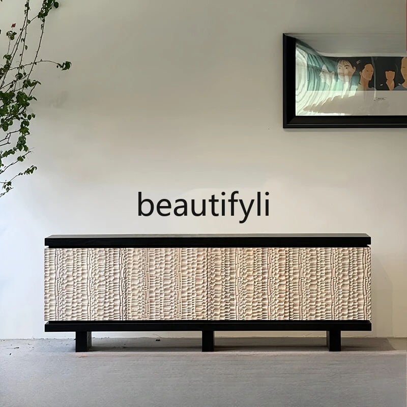 

Vintage Style Solid Wood Carved Sideboard Cabinet for Living Room Home Storage Cabinet Light Luxury Entryway Cabinet