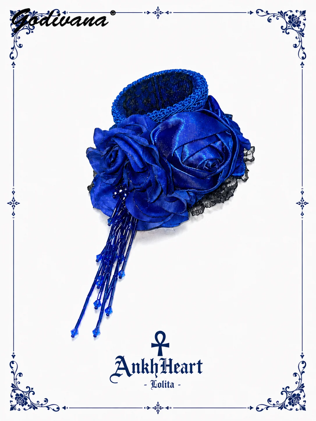 Gothic Blue-black Lace Hair Accessory Doll Feeling Dark Lolita Headpiece Cosplay Handmade Lace Flower Feather Small Hat Headwear