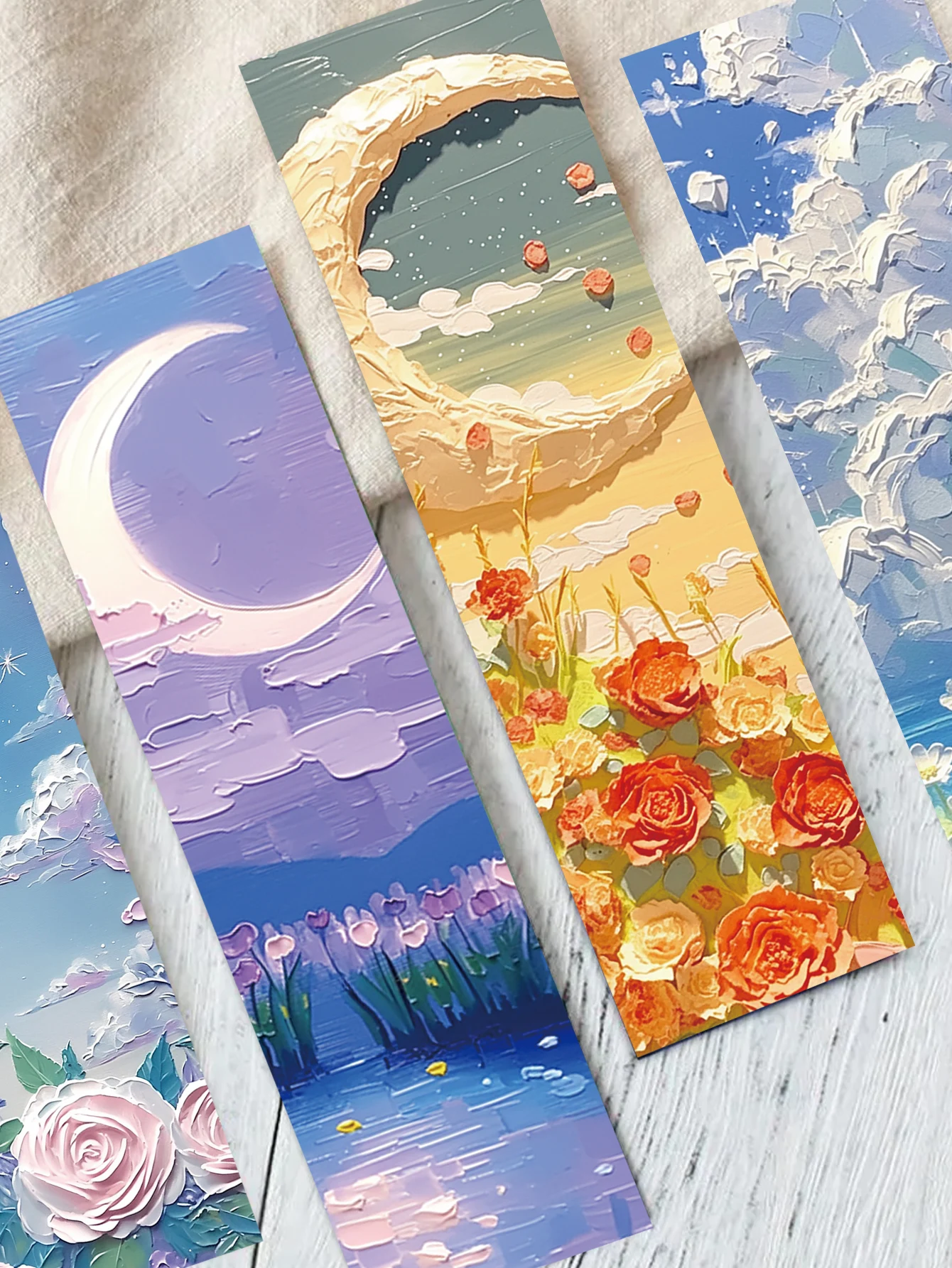 30PCS Beautiful Bookmarks Emboss Oil Painting Style Paper Bookmarks Fairy Tale Scenery Student Stationery