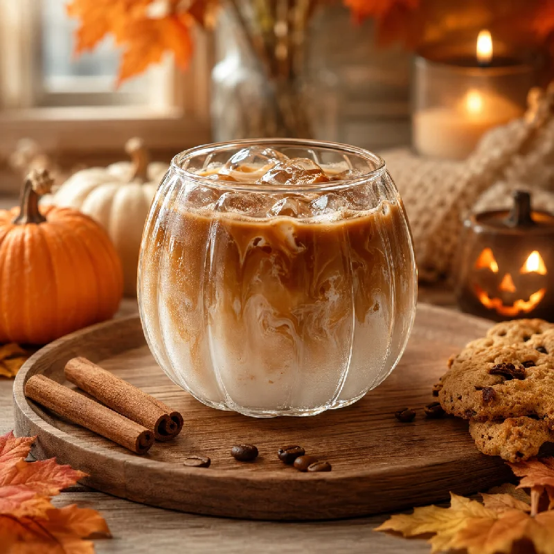 2PCS 420ml Halloween Pumpkin Glass Cup Clear Pumpkin-Shaped Drinking Glass for Iced Coffee Juice  Soda Party Drinks and Desserts