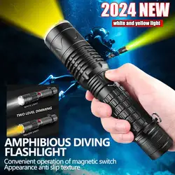 Linterna láser profesional para buceo, luz de alto brillo, Triple fuente de luz LED, IPX8, 30W, 2024 M de largo