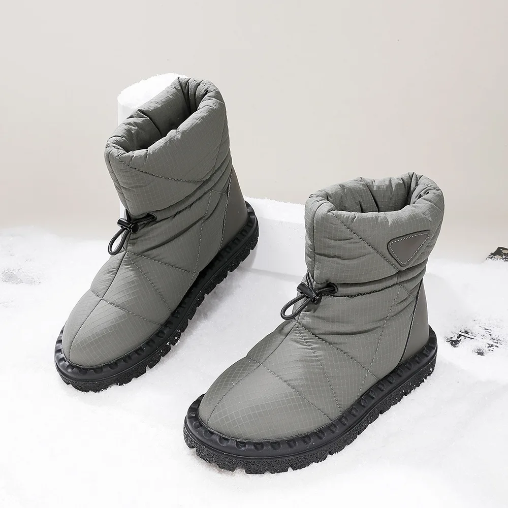 Warm Snow Boots Women Matte Dark Green Fashion Cotton Thick Artificial Fur Lining Lightweight Comfortable Casual Shoes for Women