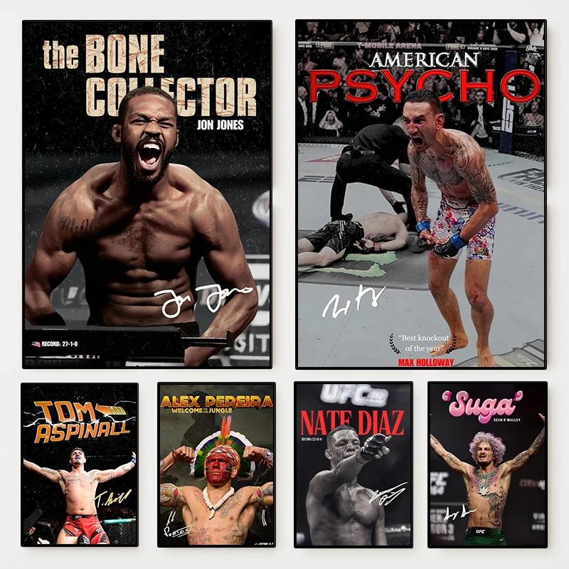 Póster moderno con retrato de jugador de campeones UFC, MMA Fighter Nate Diaz Jon Jones, pintura en lienzo, arte de pared para decoración para sala de estar, Mural