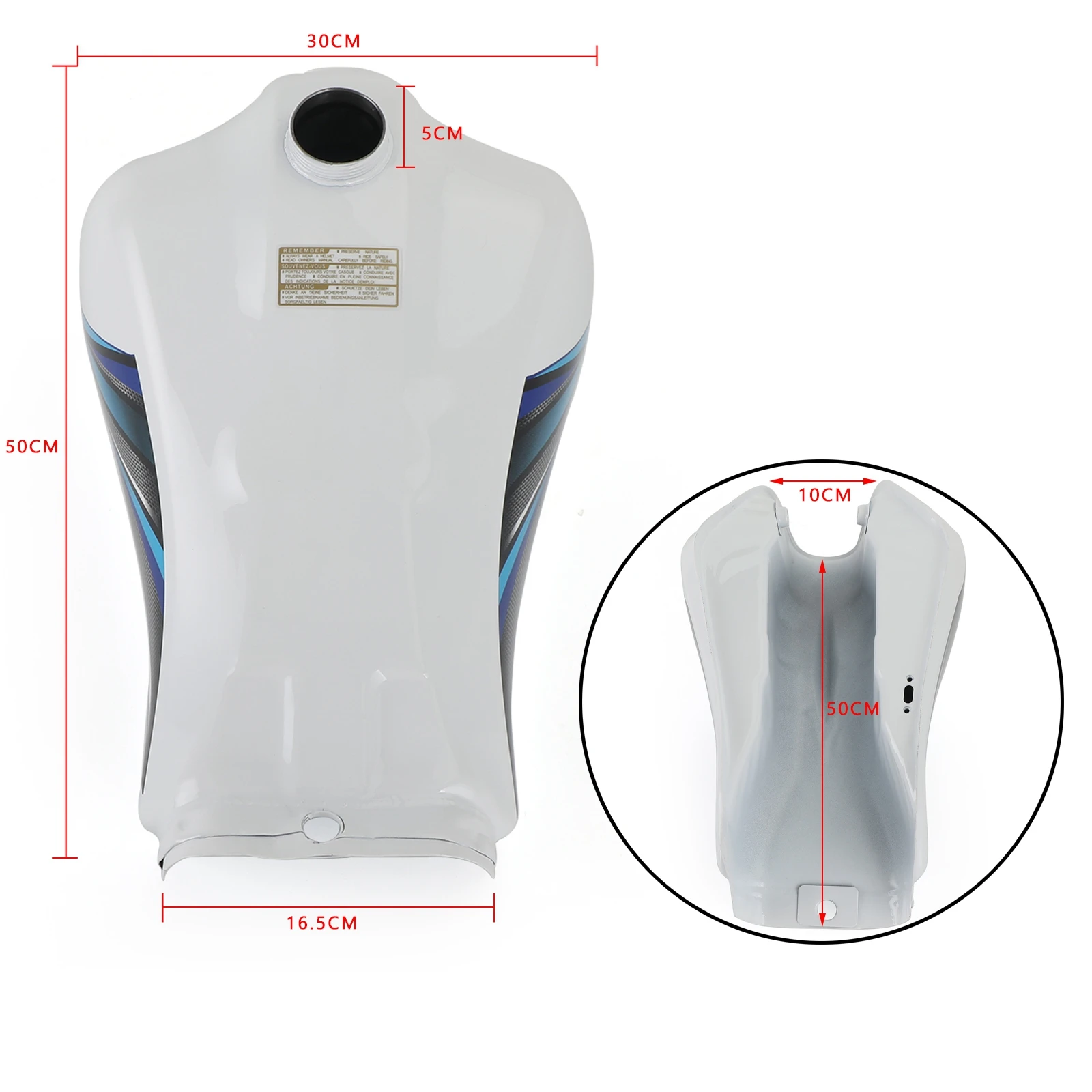 Topteng Fuel Gas Tank White 8L / 2.0 Gallon for Yamaha DT125 DT 125 LC TRAIL 1982 18G-24110-00-X3