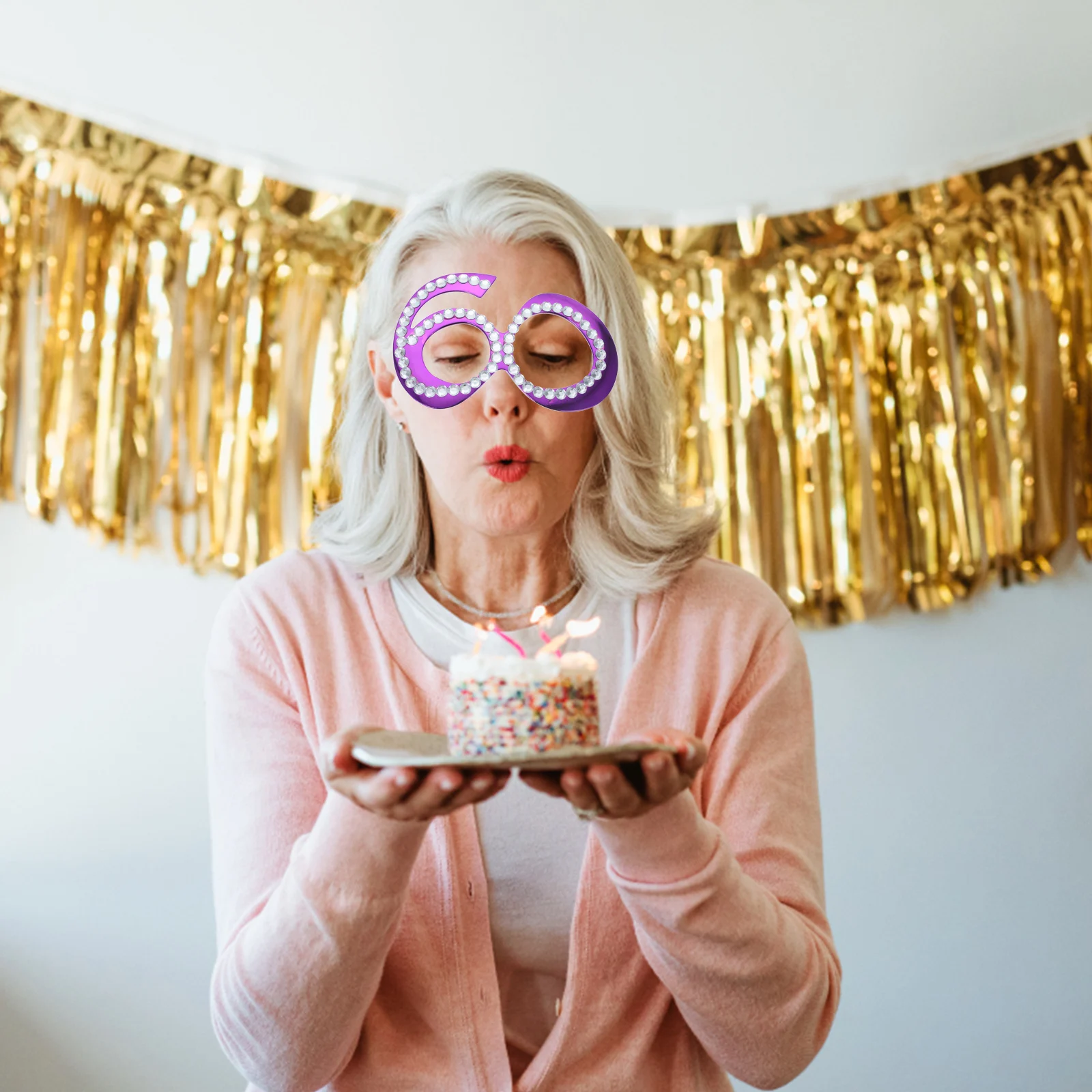 

1Pair Glitter Rhinestone Glasses 60 Years Old Novelty Eyewear for Birthday Party Adult Costume Accessory Decorative Photo Prop