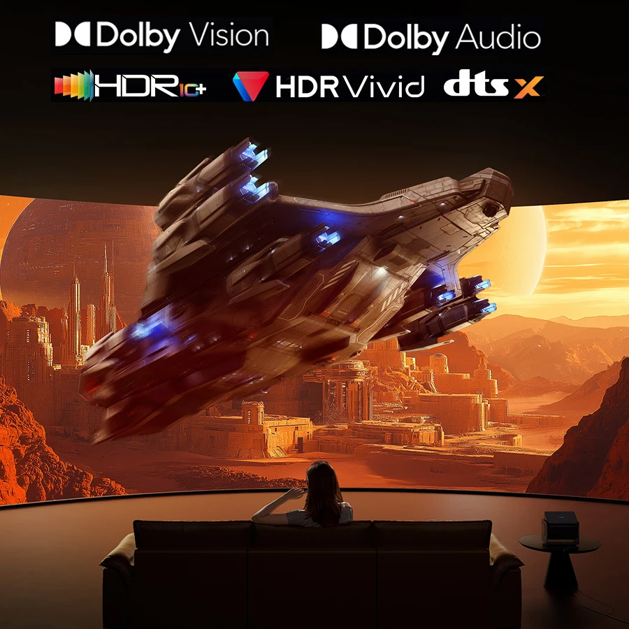 NOVO Projetor dangbei S7 Ultra Pro 4K 5800CVIA Brilho 65000:1 Contraste 3D Dolby Vision/Atmos para Home Theater