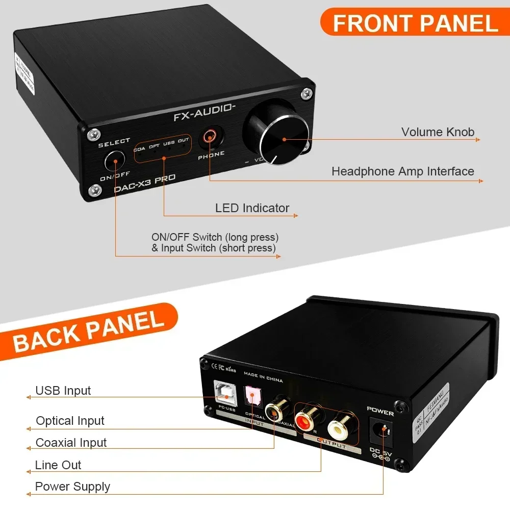 2020 FX-Audio DAC-X3PRO Digital Audio Decoder ASRC USB+STM32+ES9023+NE5532 Input USB/Coaxial/Optical/AUX 24Bit/96KHz DC12V/1A