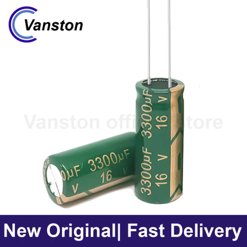 

10pcs Green gold high-frequency low resistance 16V3300UF 10*25mm directly inserted aluminum electrolytic capacitor 3300UF/16V