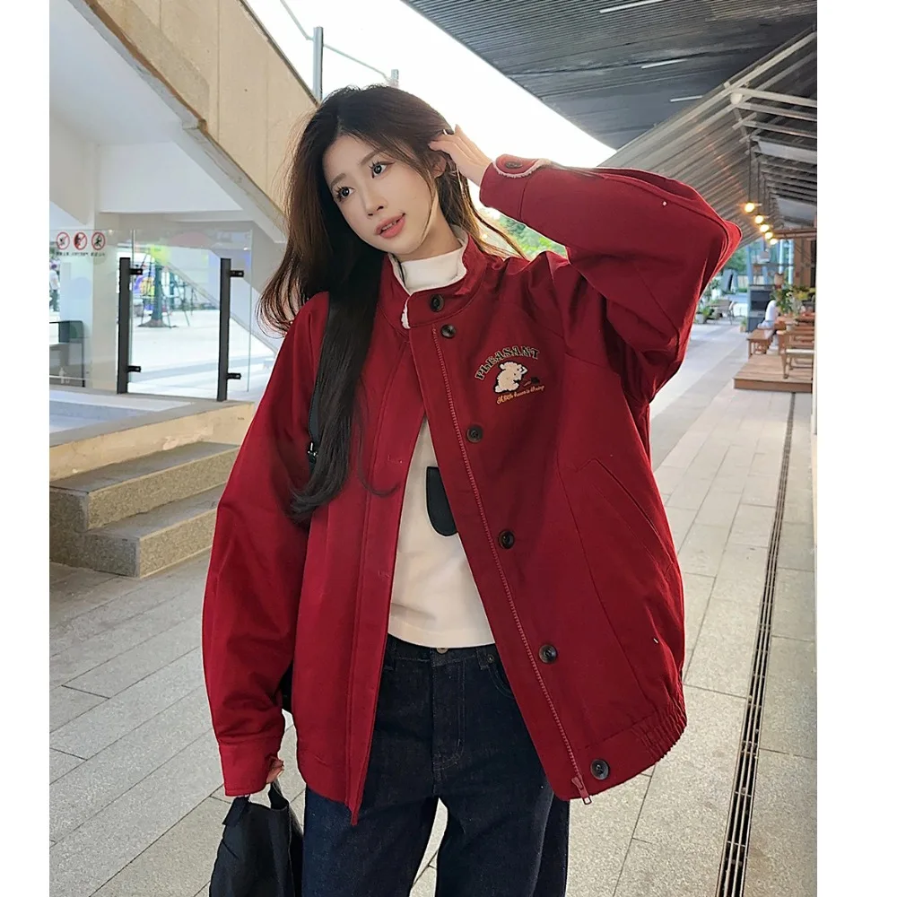 YUKI American Sle bestickter Kaninchenkragen Jaet Damen Lammfell innen lose Thi warmes Top Baumwollkleidung für Damen