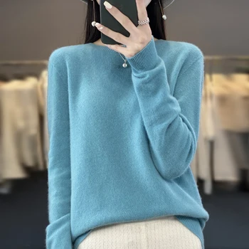 New Cashmere Sweater for Women in Autumn and Winter 100% Merino Wool Fashion O-neck Warm Pullover Top 4