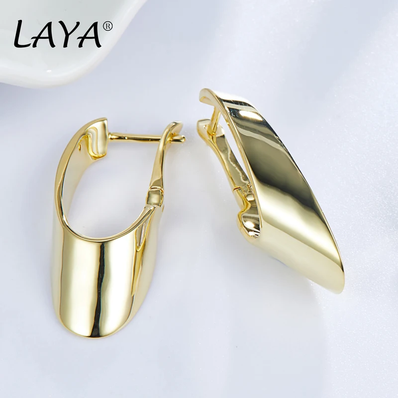 

LAYA Summer Hot Selling925 Sterling Silver Gold Plain Fashion Simple Geometric Earrings For Women Mother Original Modern Jewelry