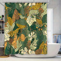 Green Leaf Shower Curtain Jungle Print Home Decor Waterproof Bath Mat Room Decoration Flower Garden Pattern Bathroom Liner Showe