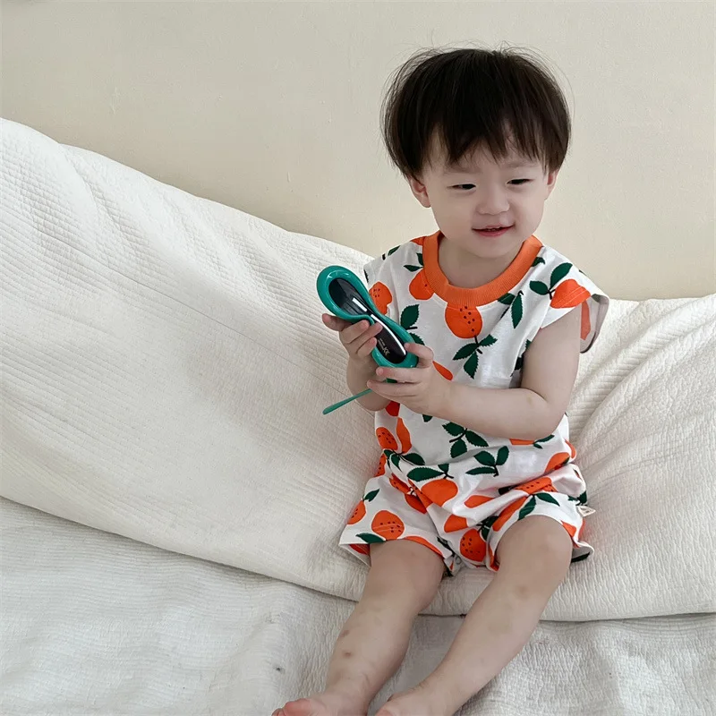 

2024 Summer New Baby Sleeveless Romper Fashion Print Infant Boy Girl Thin Breathable Clothes Newborn Toddler Jumpsuit 0-24M