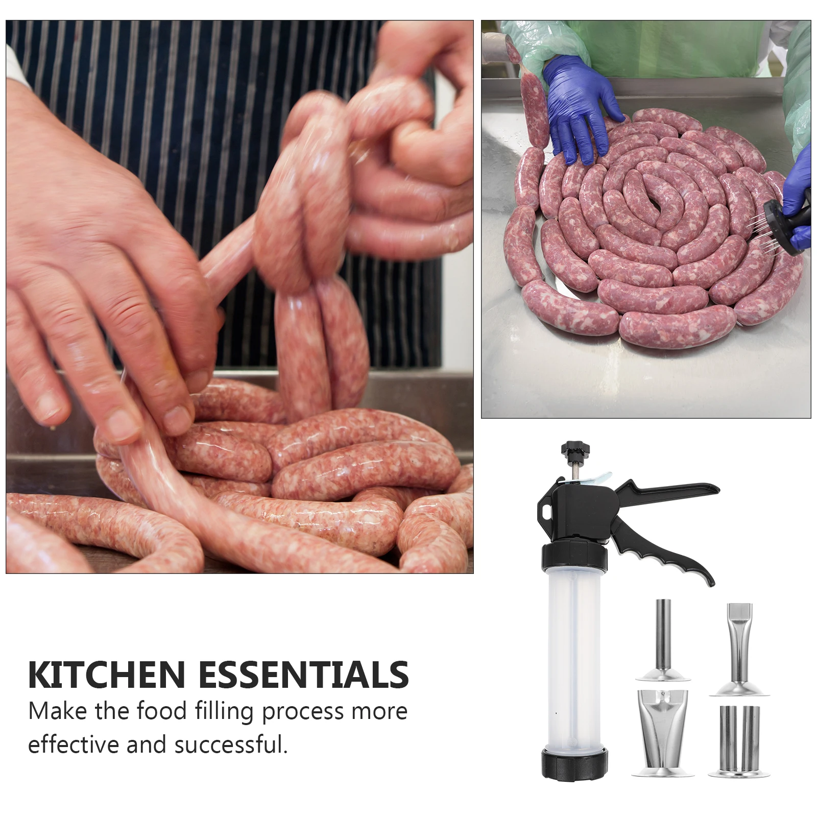 

Manual Sausage Stuffer Meat Filler Kitchen Gadget Non Rusting Making Tools Supplies Filling Tube Sausages Steel Enema Machine