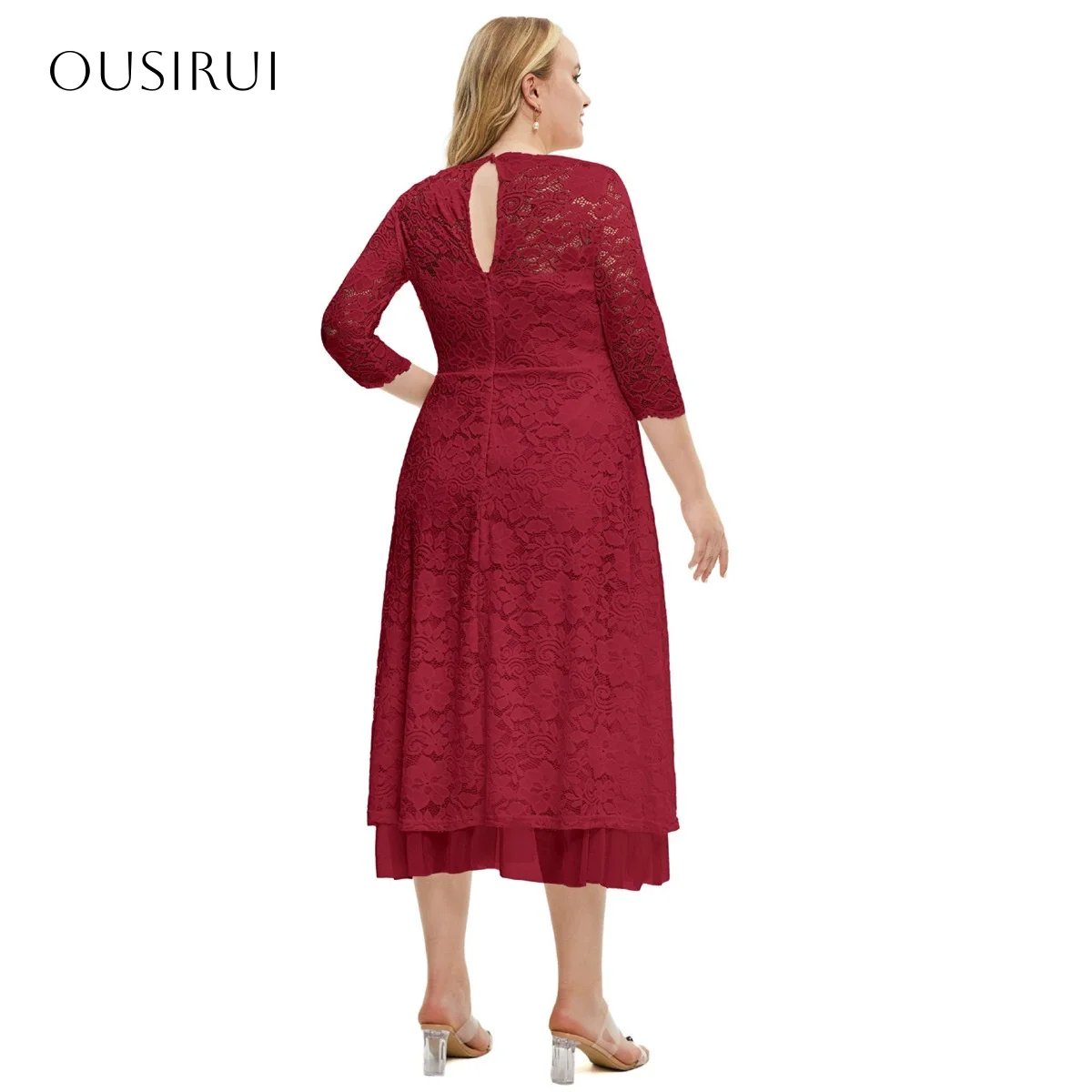 Renda meia manga linha A vestidos de baile comprimento chá franzido personalizado плаğinе на выпуск