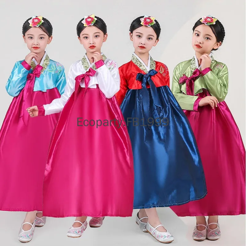 4 Colors Girls Hanbok Dress Korean Traditional Ancient Costumes Kids New Year Party Asian Palace Cosplay Performance Costumes