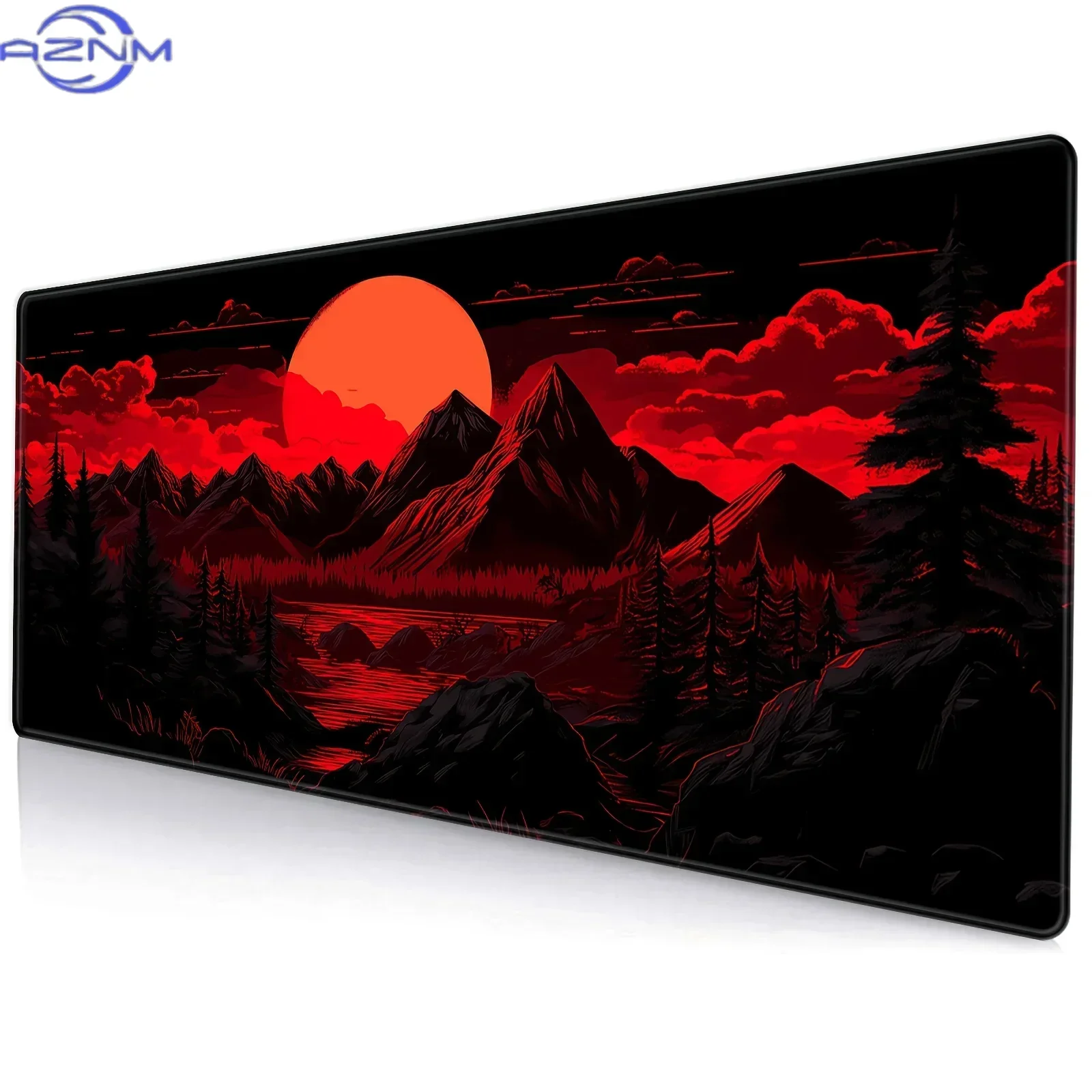 Red full moon landscape design large Mouse Pad Desk Mat with Stitched Edge anti-slip Durable offices accessories mouse mat