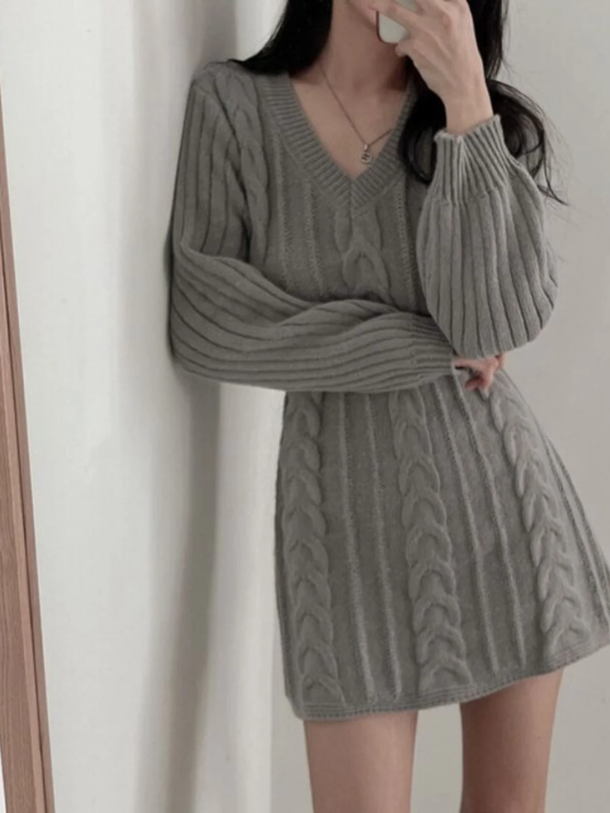 Slim Fit tricoté Dr v-ne ort enveloppement autour de la taille cintrée coréenne Sle femmes Faion automne longue Sve jupe mi-longue