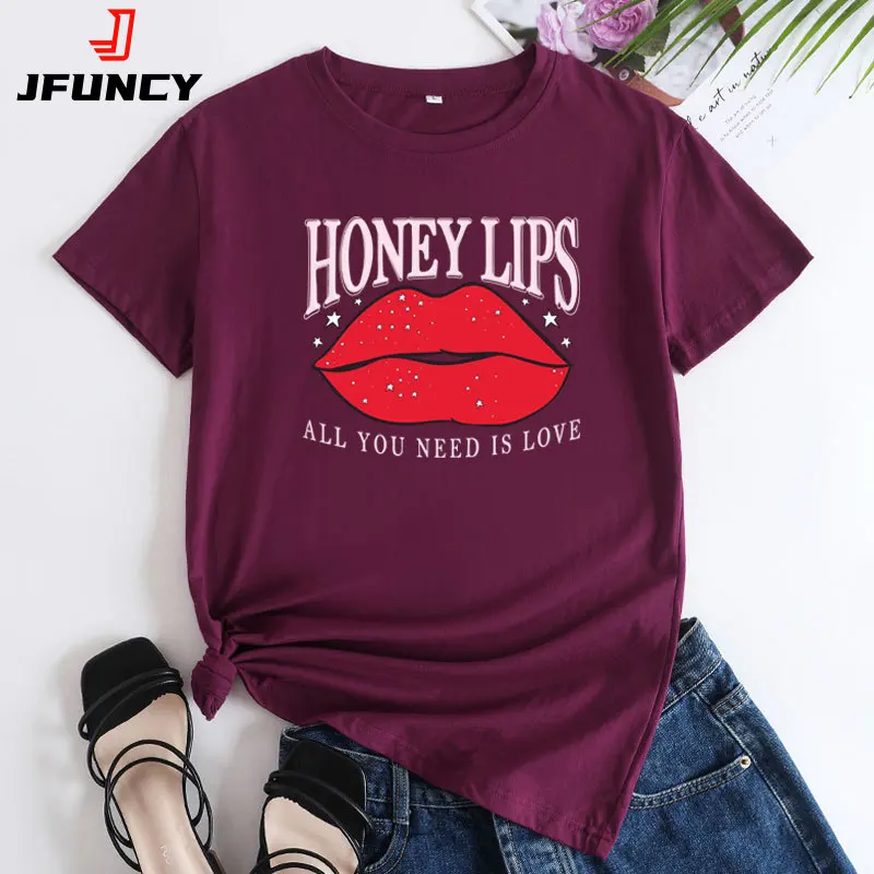 

JFUNCY Women's T-shirts Summer Short Sleeve Tee Women Cotton Tshirt Female Top Fashion Woman Clothing 2024 New Graphic T Shirt