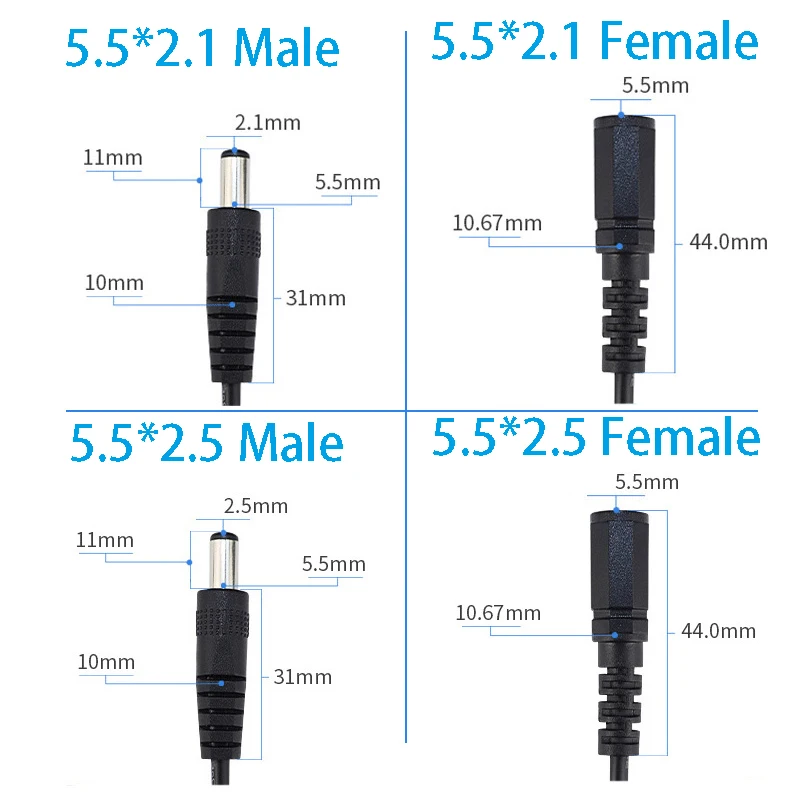 DC power cable 5.5*2.1 5.5*2. Barrel jack cable female to open or plug to open with red/black wire power cable