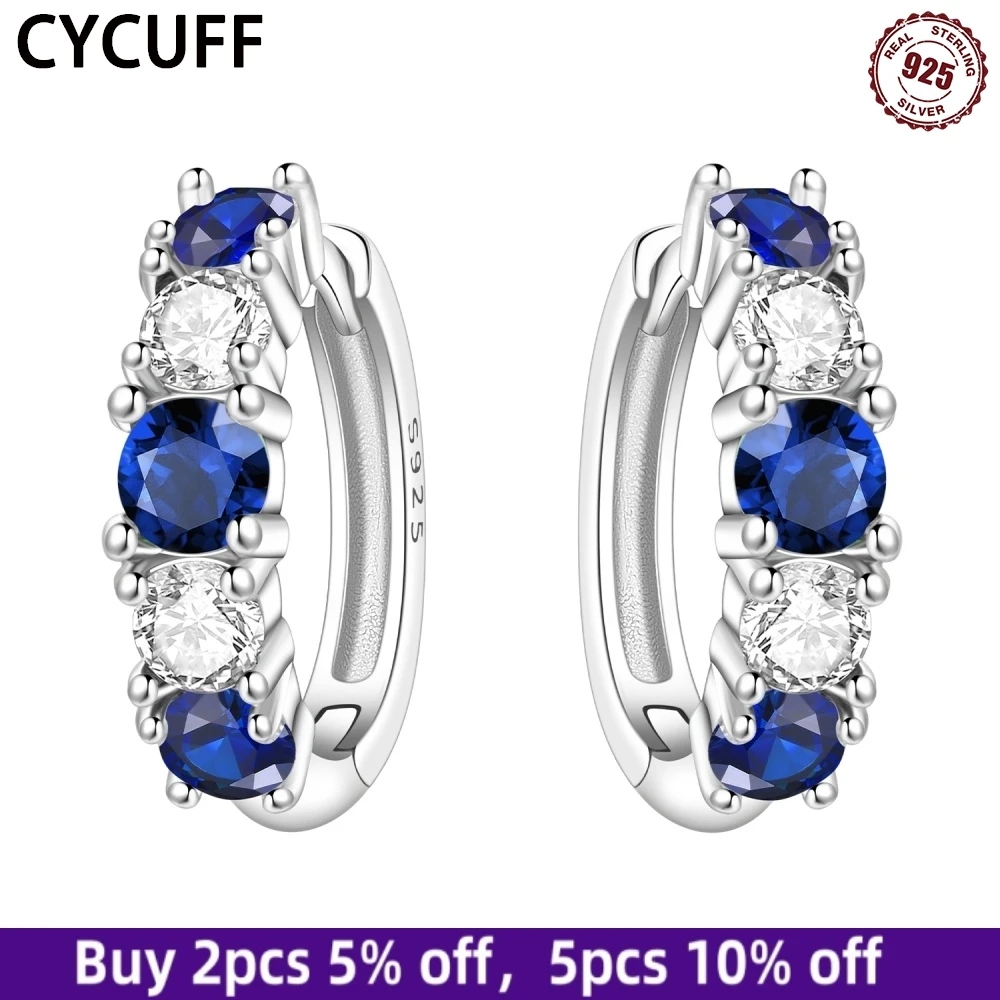 

CYCUFF New 2025 S925 Sterling Silver Blue Spacer Inlaid Stone Hoops Earrings Women Earrings Charm Fashion Party Jewelry Gifts