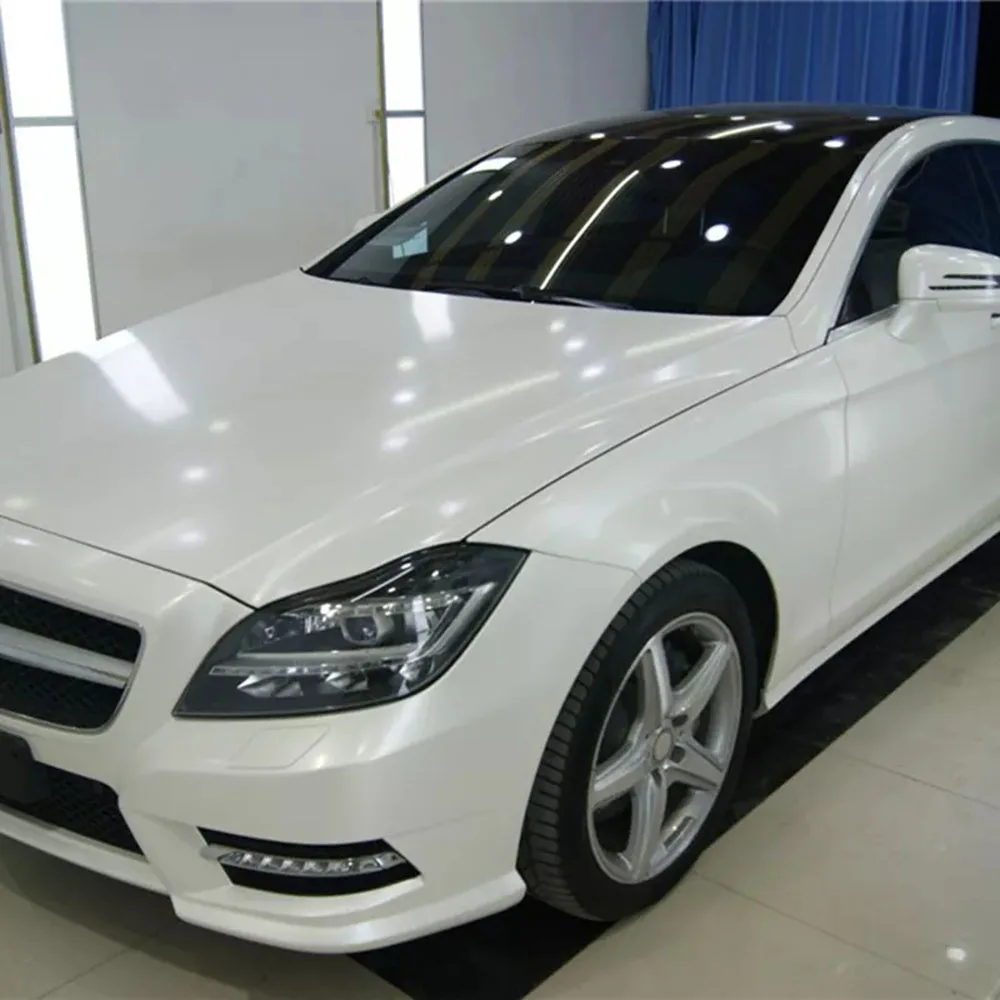 Película de hielo blanco perla revestimiento para coche vinilo rollos completos cuerpo del vehículo autoadhesivo película cromada mate cubierta de ordenador piel de teléfono rollo de 5x59 pies