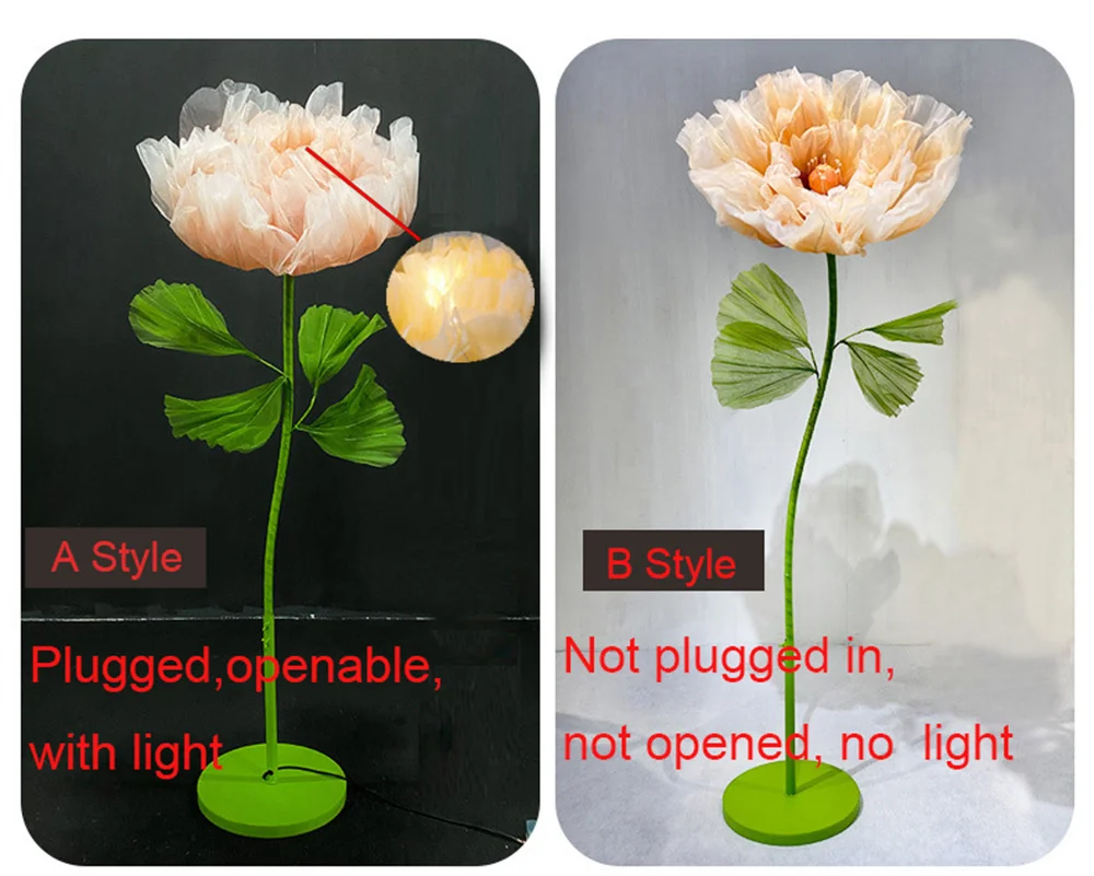 Fiori Giganti Decoracion H5.2-6.4ft Gauze Mesh Flower Connect Electricity Floral Head Open Close Wedding Party Decoration Props