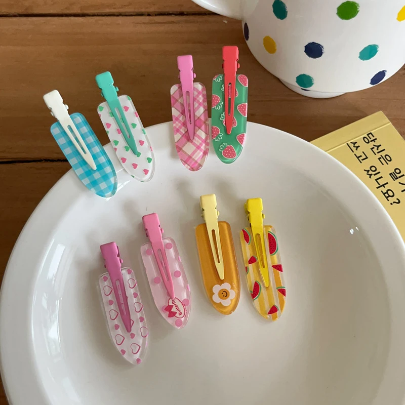 New 2pcs/pack Candy Color Hair Bang Clip Summer Hairpin No Crease Acrylic Barrette Hair Side Clamp For Girl Hair Accessories