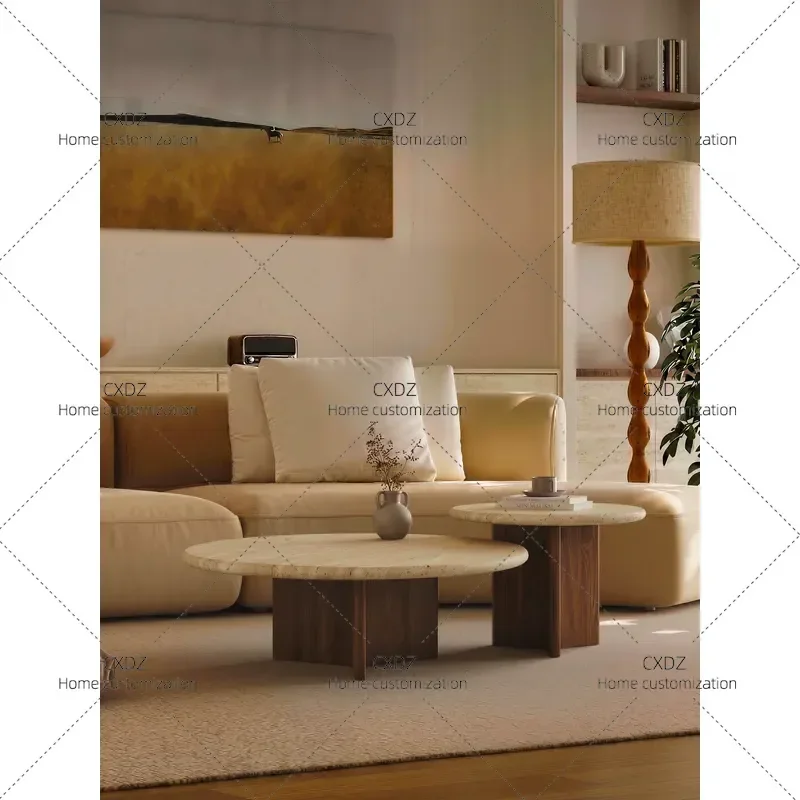 Medieval Wabi Sabi Travertine Coffee Table Irregular Shape Living Room Small Apartment Light Luxury Minimalist High End 2026