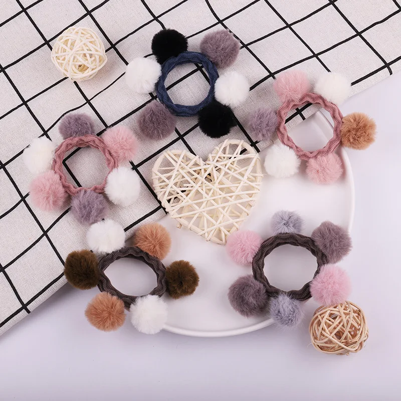 5 Pcs Sweet Cute Hairball Hairring Korean Girls Hair Ring Rubber Band Elastic Holster Tie Women Children Lovely Hair Accessories