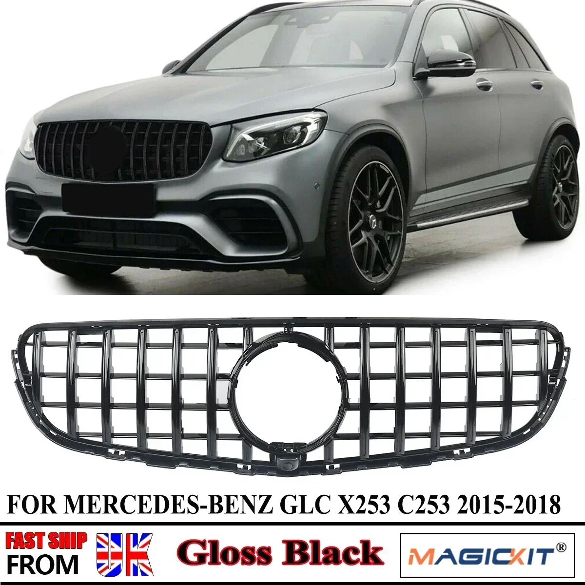 

Chorme Black Replacement Front Bumper GTR Grille Fit for Mercedes GLC Class X253 SUV C253 Coupe 2015 2016 2017-2019 Car Parts